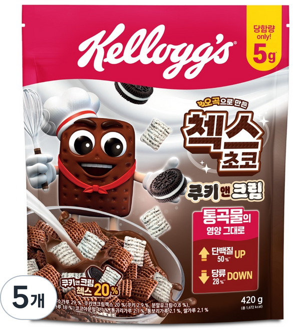 첵스초코 쿠키앤크림 시리얼, 420g, 5개
