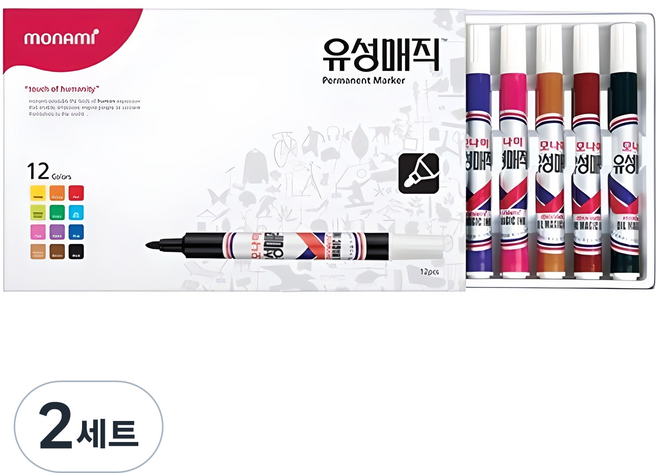 모나미 유성 매직 12색 세트, 혼합색상, 2개