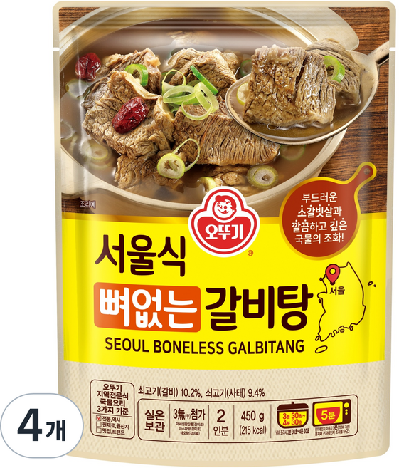 오뚜기 서울식 뼈없는 갈비탕, 4개, 450g
