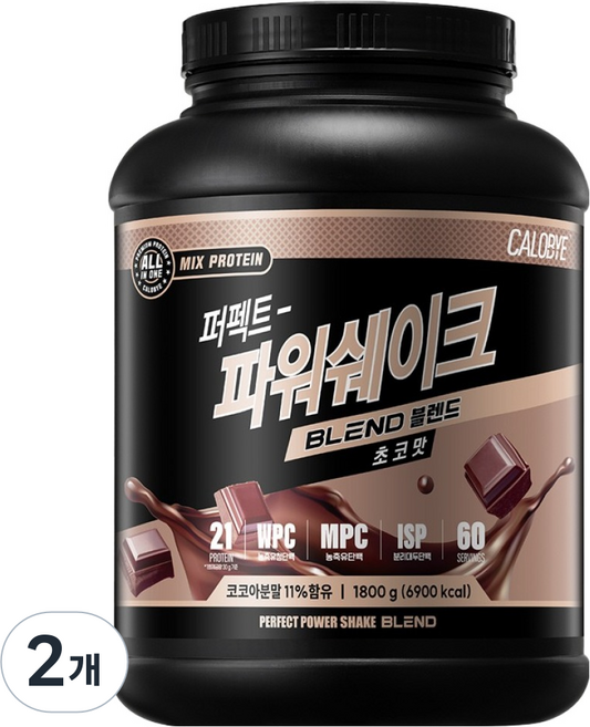 칼로바이 퍼펙트 파워쉐이크 블렌드 단백질쉐이크 초코맛 60회분, 1.8kg, 2개