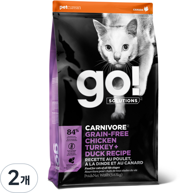 go 전연령 고양이 카니보 레시피 건식사료, 닭+칠면조, 3.63kg, 2개