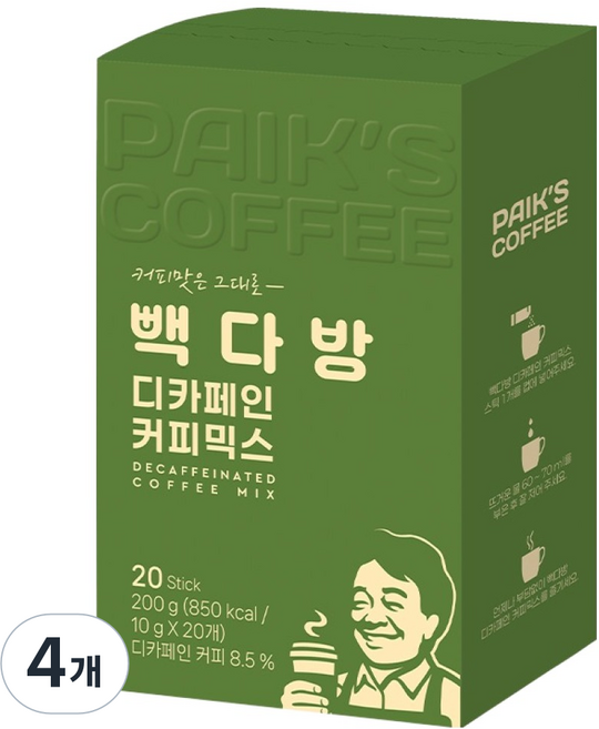 빽다방 디카페인 커피믹스, 10g, 4개, 20개입