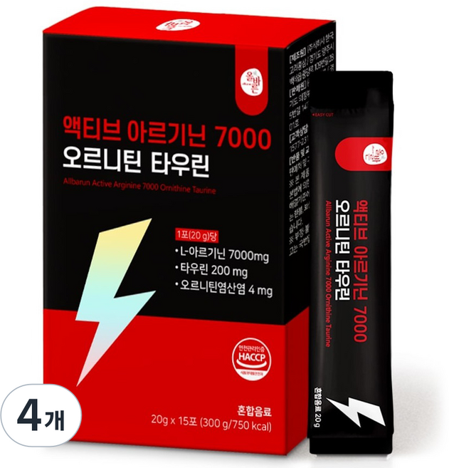 올바른건강식품 액티브 아르기닌 7000 오르니틴 타우린 15p, 300g, 4개