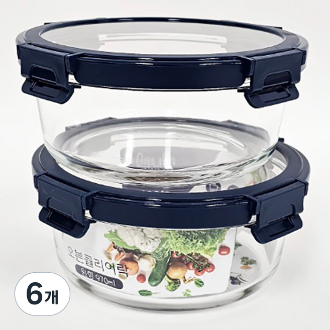 파미레 오븐클리어락 유리밀폐용기 원형 970ml, 6개, 단품