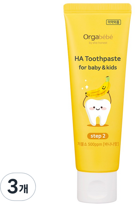 Orgabebe HA 幼兒低氟500ppm牙膏 香蕉口味, 60g, 3個
