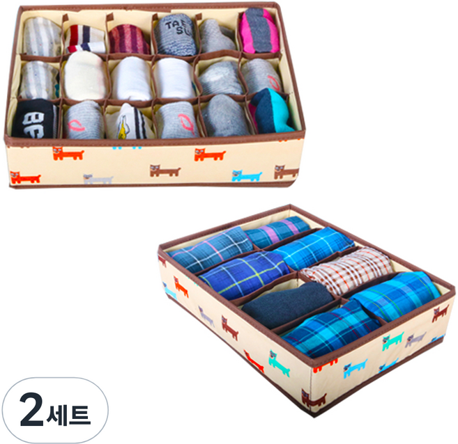 마이닝 양말 18칸 정리함 1p + 속옷 8칸 정리함 1p, 혼합색상, 2세트