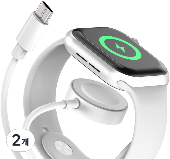 일리온 애플워치 호환 맥세이프 무선 충전기 케이블 충전독, 화이트, 2개