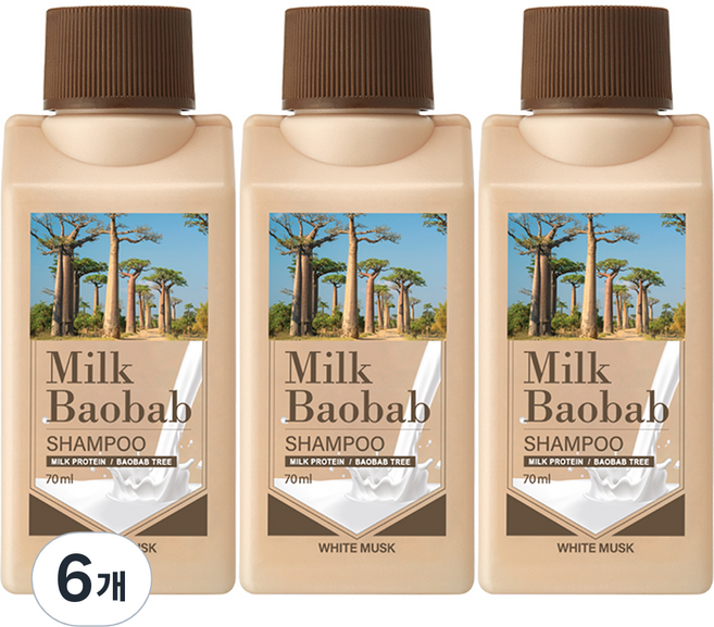 밀크바오밥 여행용 샴푸 화이트머스크향, 70ml, 6개