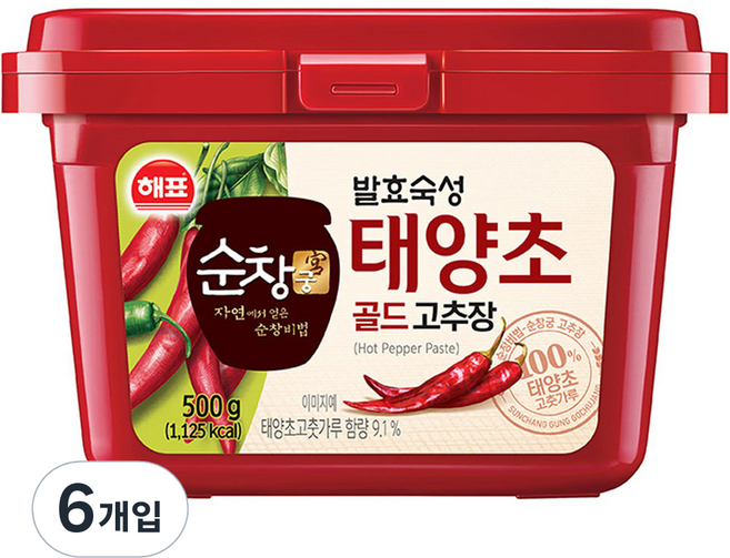 해표 순창궁 태양초 골드 고추장, 500g, 6개