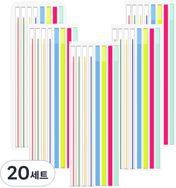 유니비 롱 인덱스 플래그 하이라이터 점착 스티커 8종 x 20매 세트, 20세트