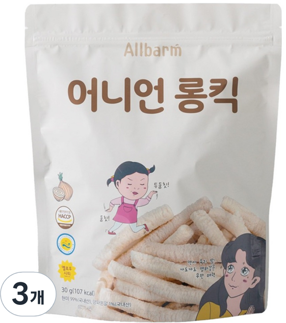 Allbarm 어니언 롱킥, 양파맛, 30g, 3개