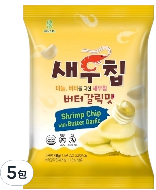 BINARI 奶油大蒜風味蝦味餅, 48g, 5包