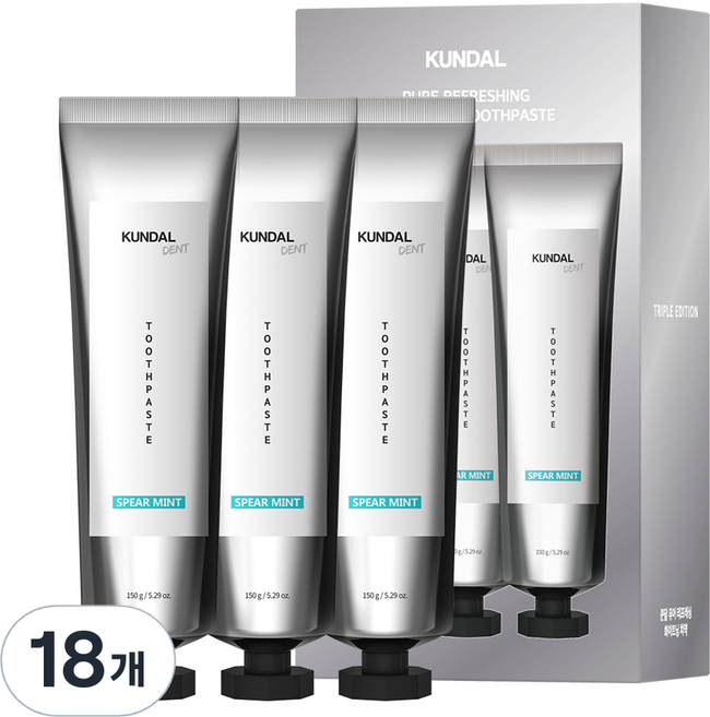 쿤달 퓨어 리프레싱 화이트닝 치약 스피아민트, 150g, 18개