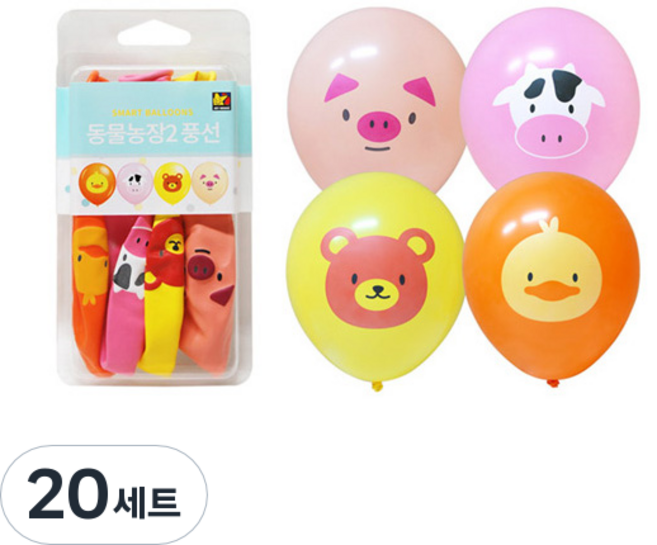 동물농장2 케이스풍선 4종 세트 30.5cm, 오렌지, 핑크, 옐로우, 피치, 20세트