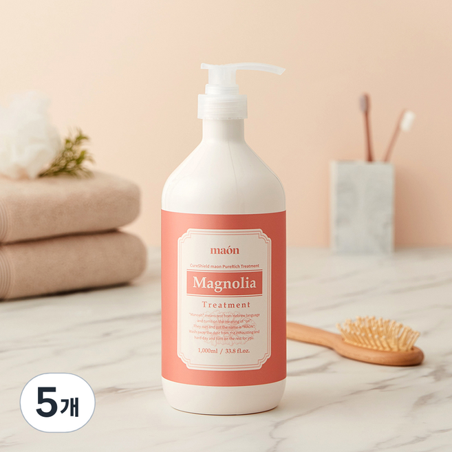 큐어실드 마온 약산성 헤어트리트먼트 매그놀리아 아카시아향, 1L, 5개