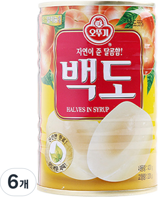 오뚜기 백도 반절 통조림, 400g, 6개