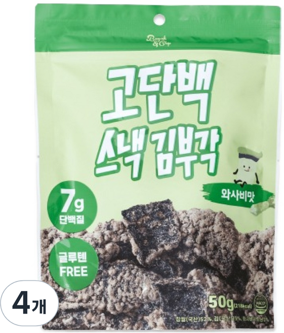 부각앤칩 고단백 스낵 김부각 와사비맛, 4개, 50g