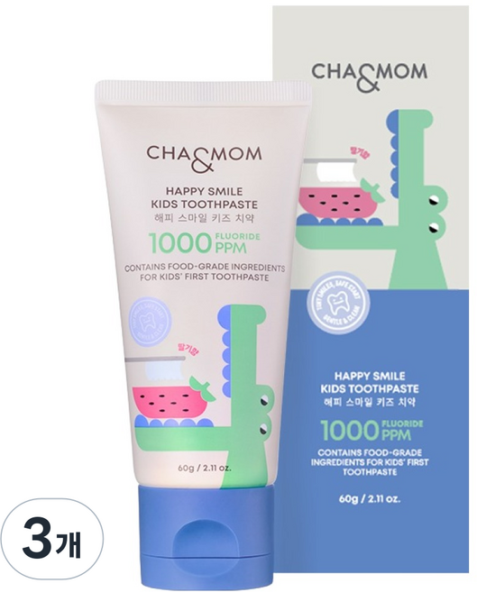 CHA&MOM Happy Smile 兒童牙膏 草莓味 60g, 3個