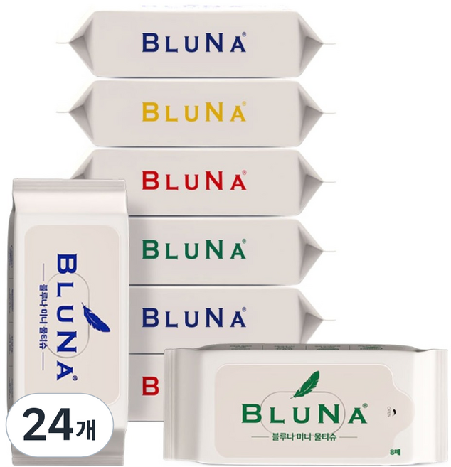 블루나 더퍼스트 미니 물티슈 랜덤발송, 50g, 8매, 24개