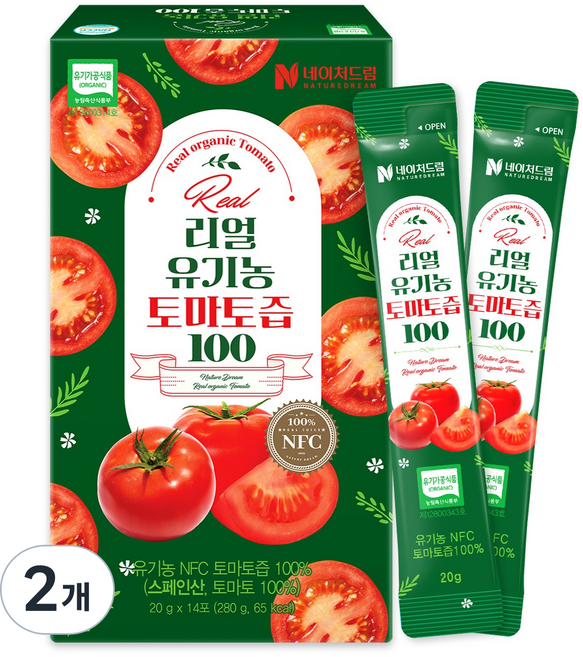 네이처드림 리얼 유기농 토마토즙 100, 2개, 280g