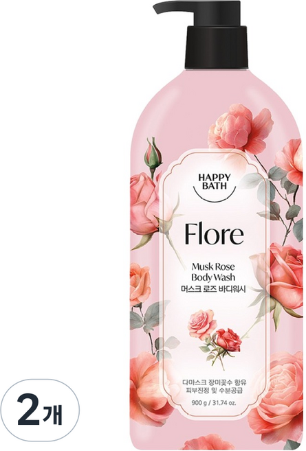 해피바스 플로레 바디워시 머스크 로즈, 900g, 2개