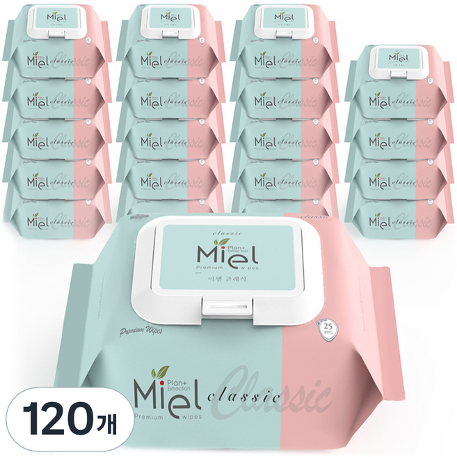 미엘 클래식 휴대용 물티슈 캡형, 63g, 25매, 120개