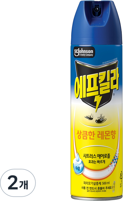 에프킬라 에어로졸 모기 살충제 상큼한 레몬향, 2개, 500ml
