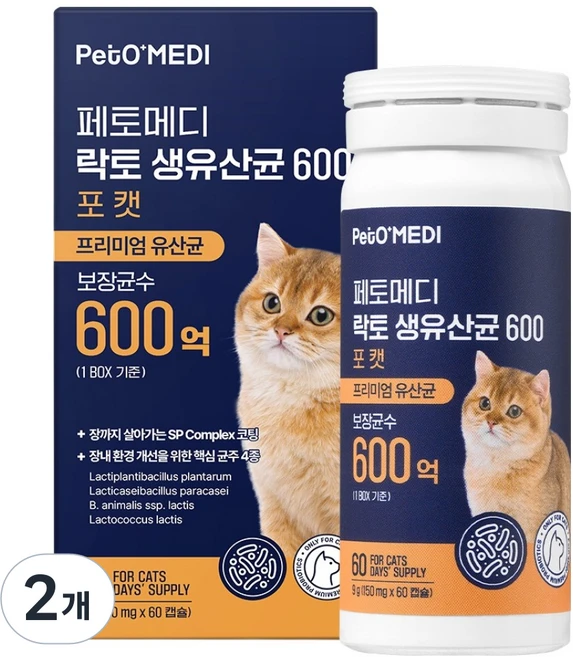 페토메디 락토 600 포 캣 영양제, 60정, 장건강/유산균, 2개 - 쿠팡