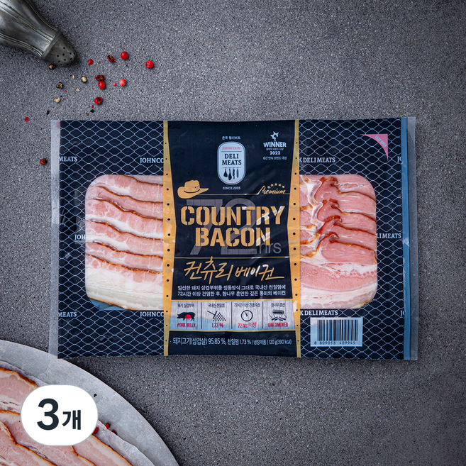 존쿡델리미트 컨츄리베이컨, 120g, 3개