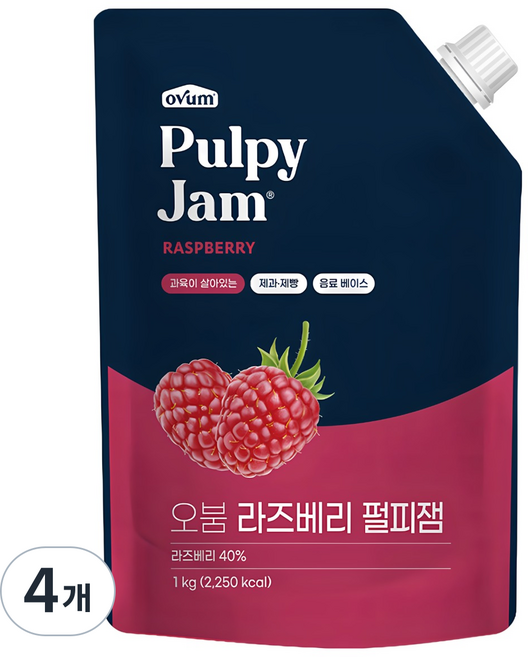 오붐 라즈베리 펄피잼, 1kg, 4개