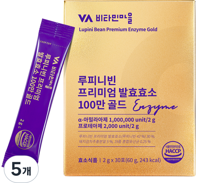 비타민마을 루피니빈 프리미엄 발효효소 100만 골드 30p, 60g, 5개