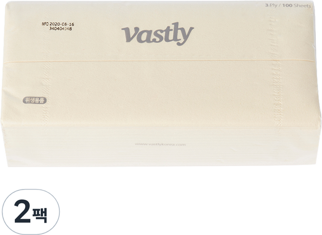 바스틀리 페이셜티슈 리필 3겹, 100매, 2팩