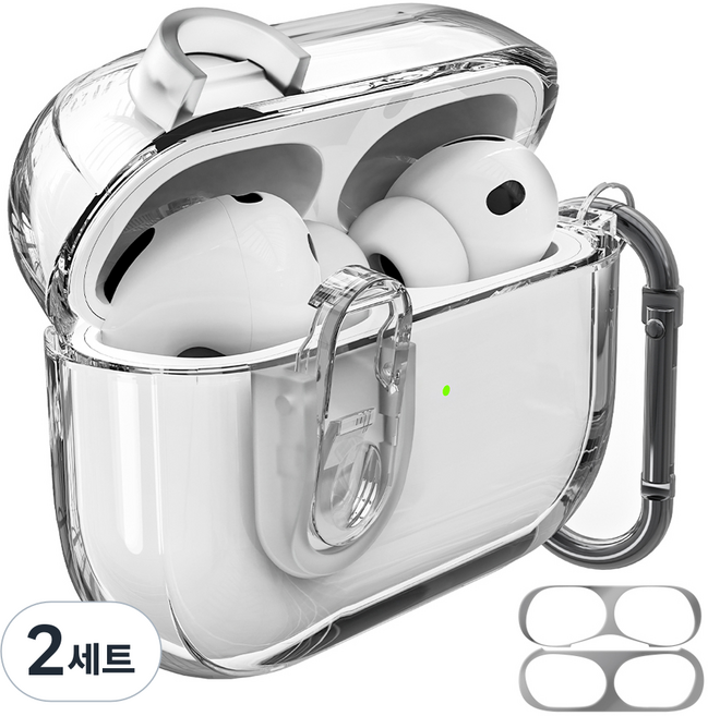 Imall 防變色 防遺失 AirPods 鎖扣 TPU 保護殼 + 登山扣組, AirPods Pro 3, 透明, 2套