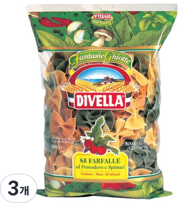 디벨라 삼색파르팔레 파스타면, 500g, 3개
