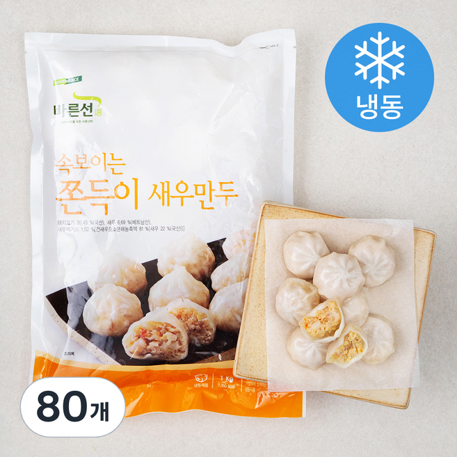 바른선 속보이는 쫀득이 새우만두 (냉동), 25g, 80개