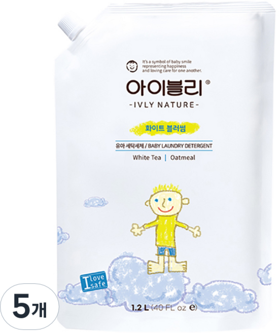 아이블리네이쳐 오트밀 성분 유아세제 화이트 블러썸향, 5개, 1.2L