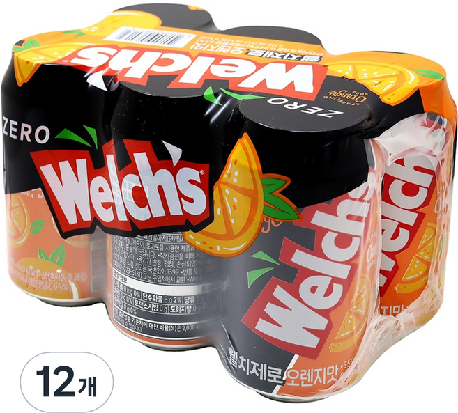 웰치스 제로 오렌지맛, 355ml, 12개