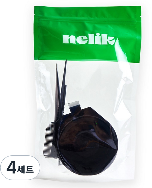 넬릭 간편 컬러 와이즈 프로 셀프 염색 볼 + 빗 2p + 꼬리빗 세트, 4세트, 블랙