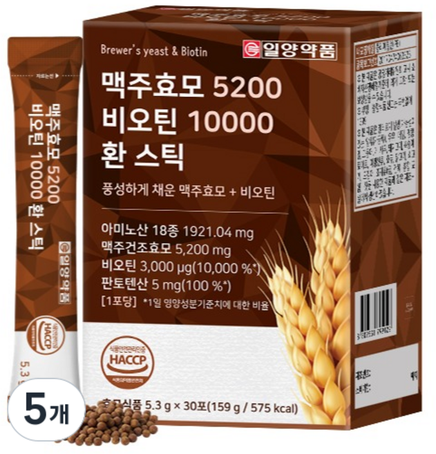 일양약품 맥주효모 5200 비오틴 10000 환 스틱 30p, 159g, 5개