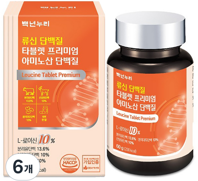 백년누리 류신 단백질 타블렛 아미노산, 60정, 6개