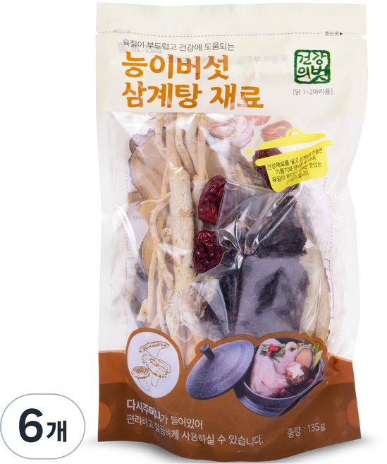 건강의벗 능이버섯 삼계탕 재료, 135g, 6개