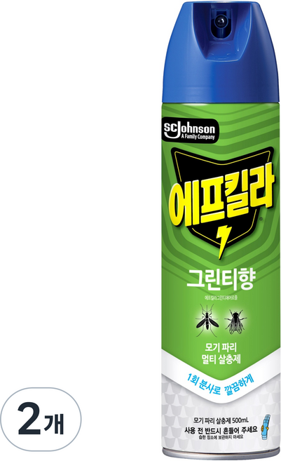 에프킬라 모기약 에어로졸 그린티향, 2개, 500ml