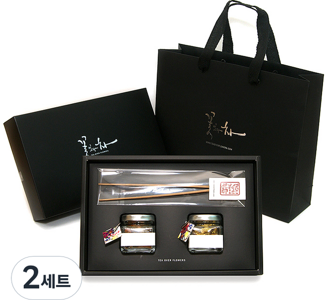 꽃보다차 아담한꽃차 2종 선물세트, 복숭아꽃 1.5g + 맨드라미꽃 2g + 차집게 + 쇼핑백, 2세트
