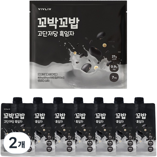 꼬박꼬밥 고단저당 단백질 쉐이크 흑임자맛 7p, 280g, 2개