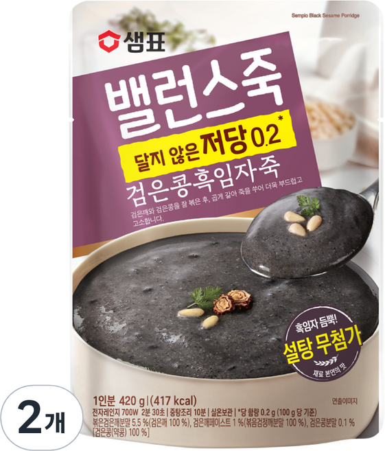밸런스죽 샘표 검은콩흑임자죽, 420g, 2개