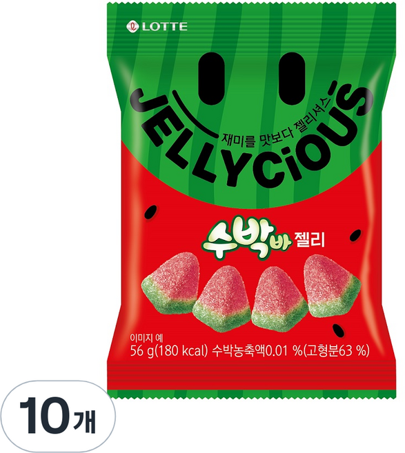 젤리셔스 수박바 젤리, 56g, 10개