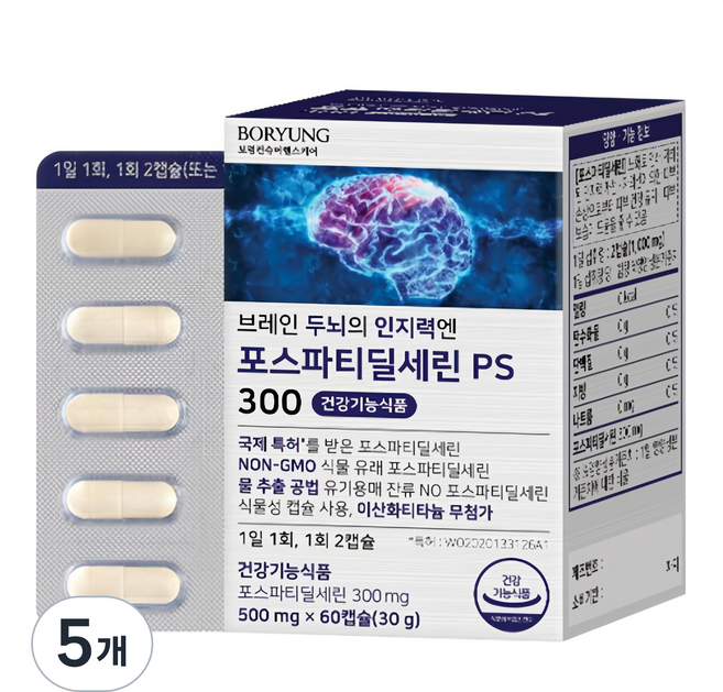 보령 브레인 두뇌의 인지력엔 포스파티딜세린 PS 300 30g, 60정, 5개