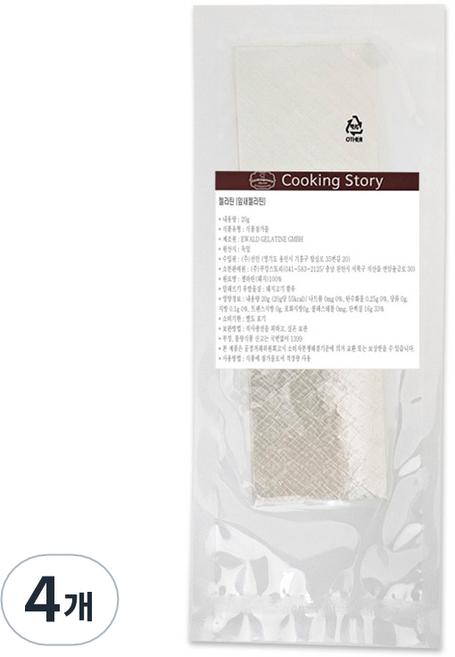 쿠킹스토리 잎새 젤라틴, 20g, 4개