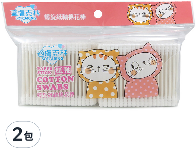 適膚克林 螺旋紙軸棉棒, 400支, 2包