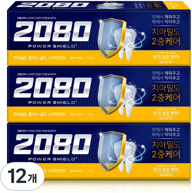 2080 파워쉴드 플러스 골드스피아민트 치약, 12개, 140g